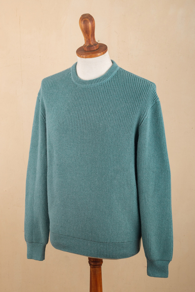 Men's alpaca blend pullover sweater, 'Robin's Egg' - Recycled Fiber & Baby Alpaca Men's Pullover in Light Azure