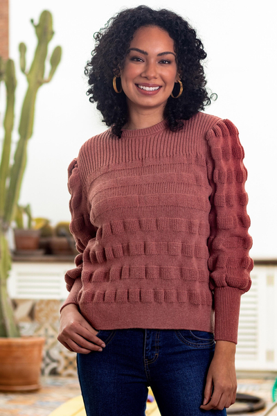 Alpaca blend pullover sweater, 'Earthy Flower' - Dusty Pink Pullover with Recycled and Reclaimed Fibers