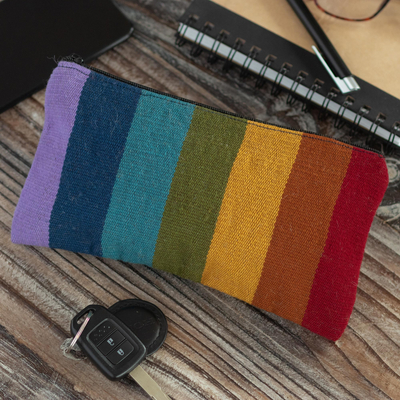 Wool clutch, 'Peruvian Rainbow' - Handloomed Multicolored Wool Clutch