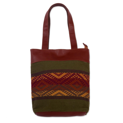 Earth-Toned Wool and Leather Shoulder Bag