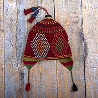 100% baby alpaca knit hat, 'Cantuta Flower'