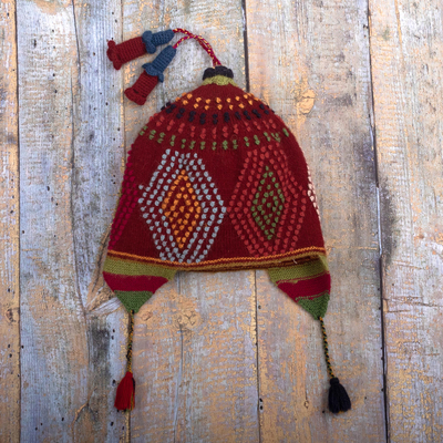 100% baby alpaca knit hat, Cantuta Flower