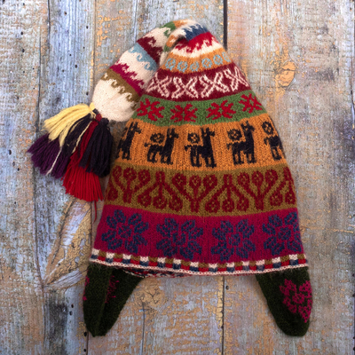 100% baby alpaca knit hat, Llama Trails