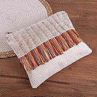 Cotton-blend clutch, 'Andes Fiesta' - Hand Woven Red Yellow Pink Fringed Clutch Bag from Peru