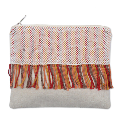 Hand Woven Red Yellow Pink Fringed Clutch Bag from Peru