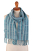 100% baby alpaca scarf, 'Aqua Lines' - Blue Striped Baby Alpaca Scarf thumbail