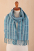 100% baby alpaca scarf, 'Aqua Lines' - Blue Striped Baby Alpaca Scarf (image 2b) thumbail