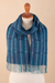 100% baby alpaca scarf, 'Huancayo Legacy' - Blue Striped Baby Alpaca Scarf (image 2b) thumbail