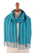100% baby alpaca scarf, 'Cerulean Stripes' - Handloomed Blue Striped Scarf thumbail