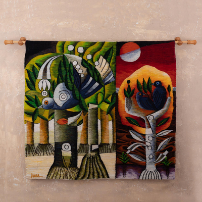Wool tapestry, 'Natural Beauty' - Large Wool Nature-Themed Tapestry