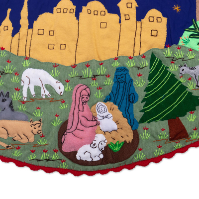 Cotton-blend applique tree skirt, 'Holy Night in the Andes' - Applique Christmas Tree Skirt