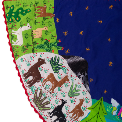 Cotton-blend applique tree skirt, 'Holy Night in the Andes' - Applique Christmas Tree Skirt