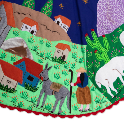 Falda de árbol con apliques en mezcla de algodón - Falda de árbol de navidad con apliques
