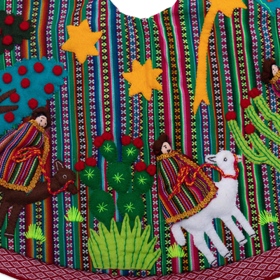 Falda de árbol con apliques - Falda de árbol con temática navideña multicolor