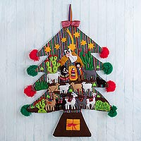 Aplique colgante de pared, 'Árbol de la Natividad' - Colgante de pared del árbol de Navidad andino