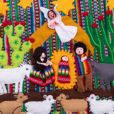 Applique wall hanging, 'Nativity Tree' - Andean Christmas Tree Wall Hanging