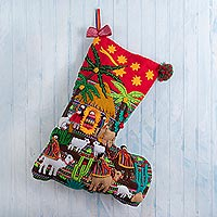 Applique Christmas stocking, 'Journey to the Manger' - Nativity-Themed Christmas Stocking