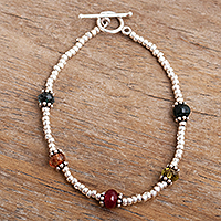Tourmaline and sterling silver beaded bracelet, 'Rainbow Treasure' - Sterling and Tourmaline Beaded Bracelet