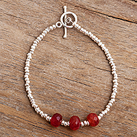 Tourmaline and sterling silver beaded bracelet, 'Cherry Red' - Red Tourmaline and Sterling Silver Bracelet