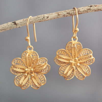 Gold-plated filigree dangle earrings, Floral Treasure