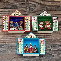 Wood and ceramic mini retablos, 'Holiday Traditions'