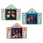 Wood and ceramic mini retablos, 'Holiday Traditions' - Mini Holiday-Themed Retablos