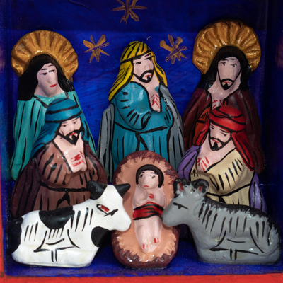 Wood and ceramic mini retablos, 'Holiday Traditions' - Mini Holiday-Themed Retablos