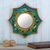 Reverse-painted glass wall accent mirror, 'Birds of Peru in Turquoise' - Turquoise Nature-Themed Accent Mirror thumbail
