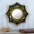 Reverse-painted glass wall accent mirror, 'Birds of Peru in Teal' - Teal and Gold Accent Mirror thumbail