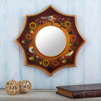 Espejo decorativo de pared de vidrio pintado al revés - Espejo decorativo de pared pintado a mano.