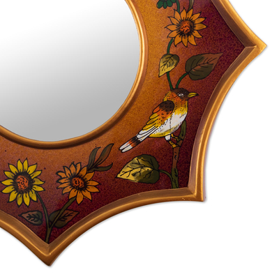 Espejo decorativo de pared de vidrio pintado al revés - Espejo decorativo de pared pintado a mano.