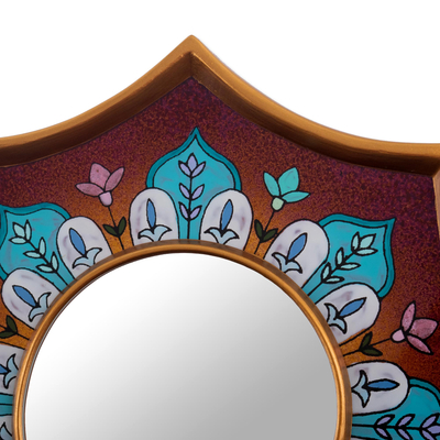 Wandakzentspiegel aus rückseitig lackiertem Glas - Kastanienbrauner handbemalter Glasspiegel