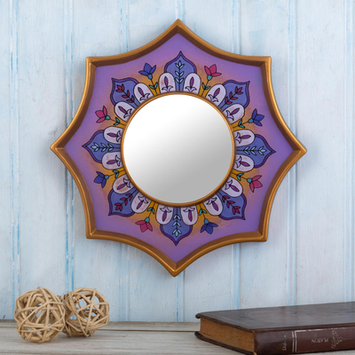 Reverse-painted glass wall accent mirror, Colonial Crown in Purple