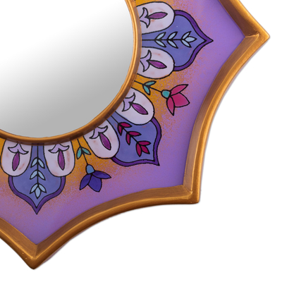 Espejo decorativo de pared de vidrio pintado al revés - Espejo de cristal pintado al revés violeta