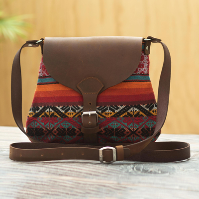 Wool and leather shoulder bag, Cusco Inspiration