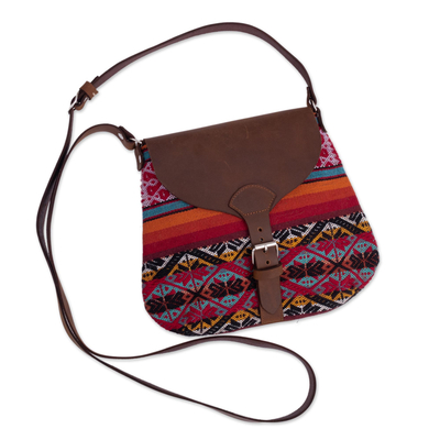 Wool and leather shoulder bag, 'Cusco Inspiration' - Handmade Leather and Wool Shoulder Bag
