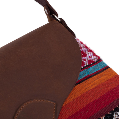 Wool and leather shoulder bag, 'Cusco Inspiration' - Handmade Leather and Wool Shoulder Bag