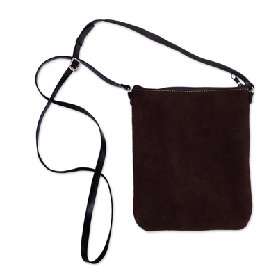 Leather and suede sling bag, 'Cusco Cartouche' - Artisan-Crafted Leather and Suede Sling