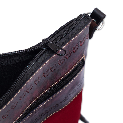 Leather and suede sling bag, 'Cusco Cartouche' - Artisan-Crafted Leather and Suede Sling
