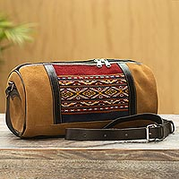 Wool-accented suede shoulder bag, 'Cusco Sojourn' - Suede Shoulder Bag with Wool Accent