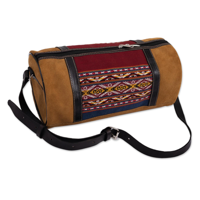 Wool-accented suede shoulder bag, 'Cusco Sojourn' - Suede Shoulder Bag with Wool Accent