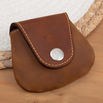 Leather coin purse, 'Spare Change' - Unisex Brown Leather Coin Purse