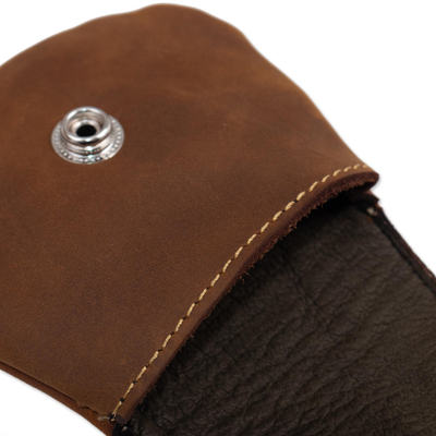 Leather coin purse, 'Spare Change' - Unisex Brown Leather Coin Purse