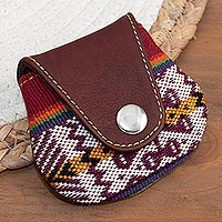 Leather and alpaca blend coin purse, 'Cusco Colors' - Alpaca Blend and Leather Coin Purse