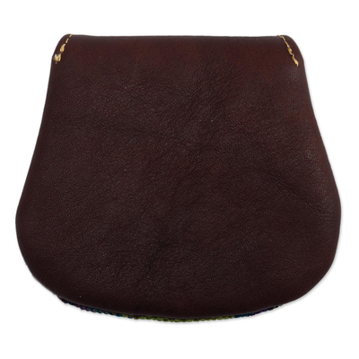 Leather and alpaca blend coin purse, 'Cusco Colors' - Alpaca Blend and Leather Coin Purse
