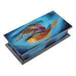 Reverse-painted glass decorative box, 'Ocean Harmony in Blue' - Artisan Crafted Wood and Glass Decorative Box