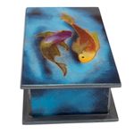 Reverse-painted glass decorative box, 'Ocean Harmony in Blue' - Artisan Crafted Wood and Glass Decorative Box