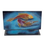 Reverse-painted glass decorative box, 'Ocean Harmony in Blue' - Artisan Crafted Wood and Glass Decorative Box