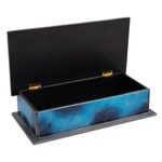 Reverse-painted glass decorative box, 'Ocean Harmony in Blue' - Artisan Crafted Wood and Glass Decorative Box