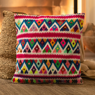 Handloomed cushion cover, 'Celebration of Color' - Multicolored Handloomed Cushion Cover